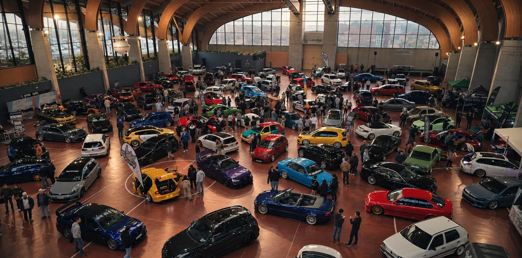 Pabellón del Palacio de Exposiciones de Teruel lleno de coches modificados y público